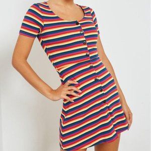 Topshop rainbow ribbed button front dress